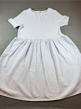 Tradlands Women’s XS Blue White Striped Babydoll Midi Dress Short Sleeve